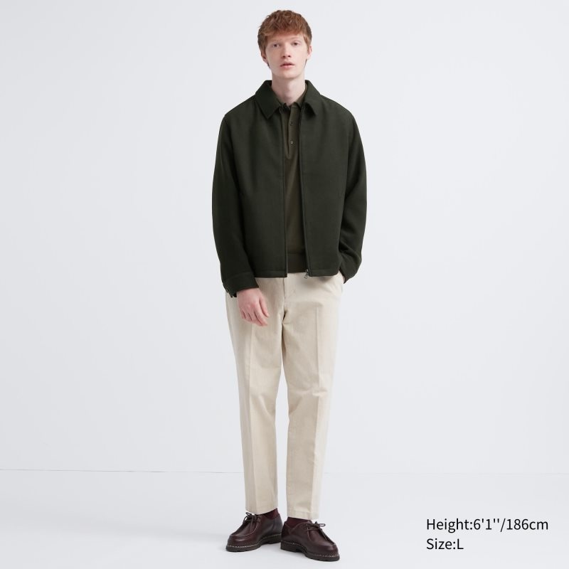 Men Uniqlo Single Collar Short Jackets Green | 7439229