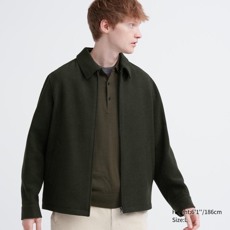 Men Uniqlo Single Collar Short Jackets Green | 7439229