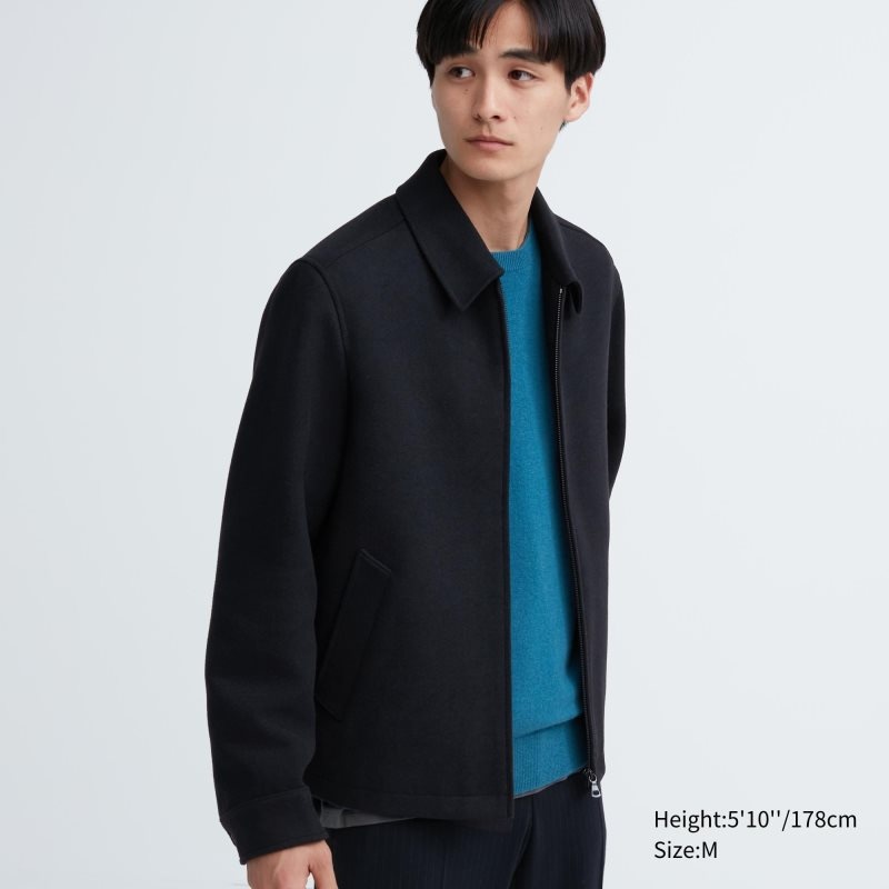 Men Uniqlo Single Collar Short Jackets Navy | 4990503