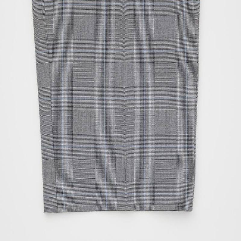 Men Uniqlo Smart Comfort Glen Checked Ankle Length Pants Grey | 8446851