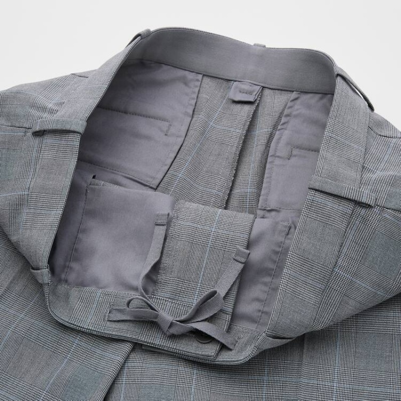 Men Uniqlo Smart Comfort Glen Checked Ankle Length Pants Grey | 236268