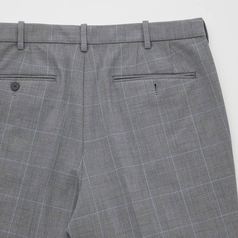 Men Uniqlo Smart Comfort Glen Checked Ankle Length Pants Grey | 236268