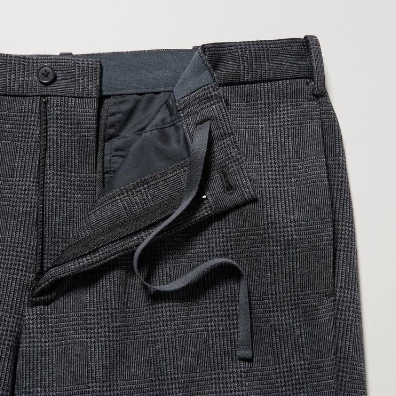 Men Uniqlo Smart Glen Checked Ankle Length Pants Grey | 5157018