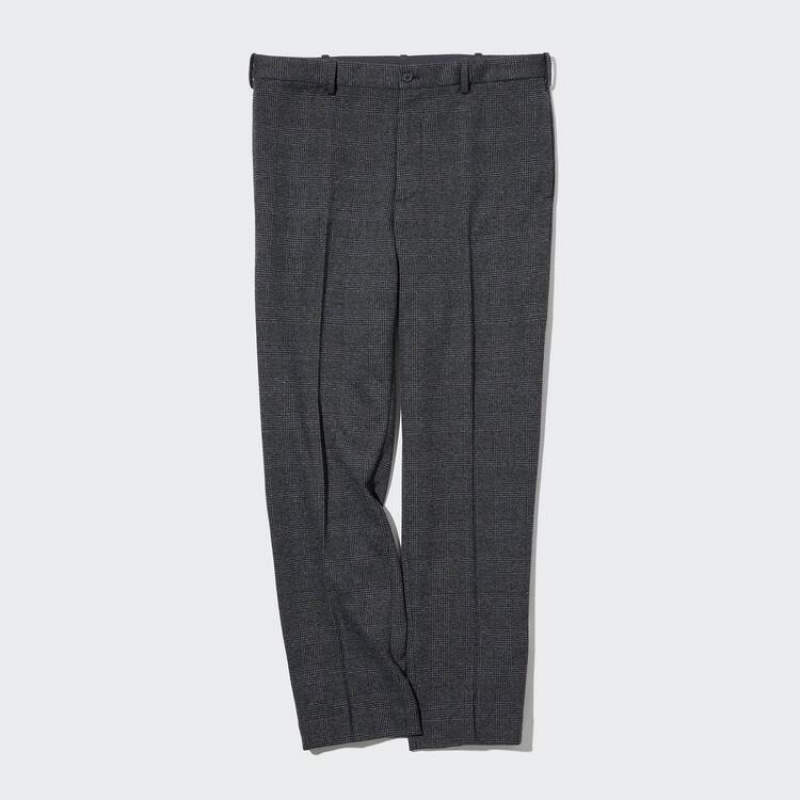 Men Uniqlo Smart Glen Checked Ankle Length Pants Grey | 5157018