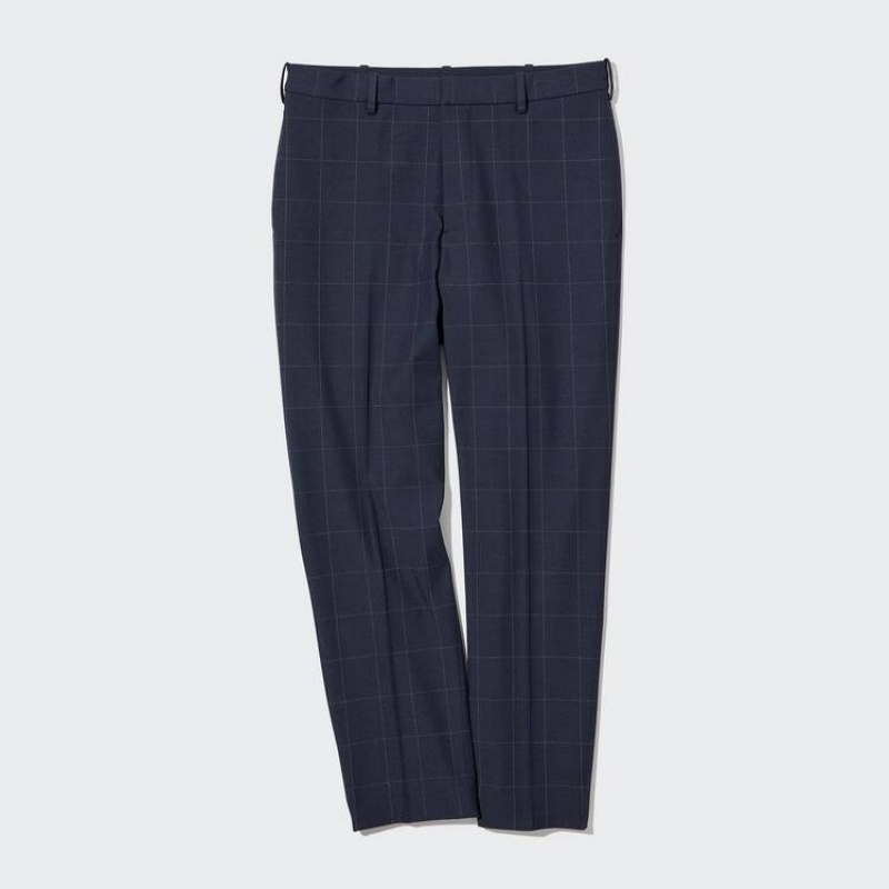 Men Uniqlo Smart Patterned Ankle Length Pants Navy | 8705015