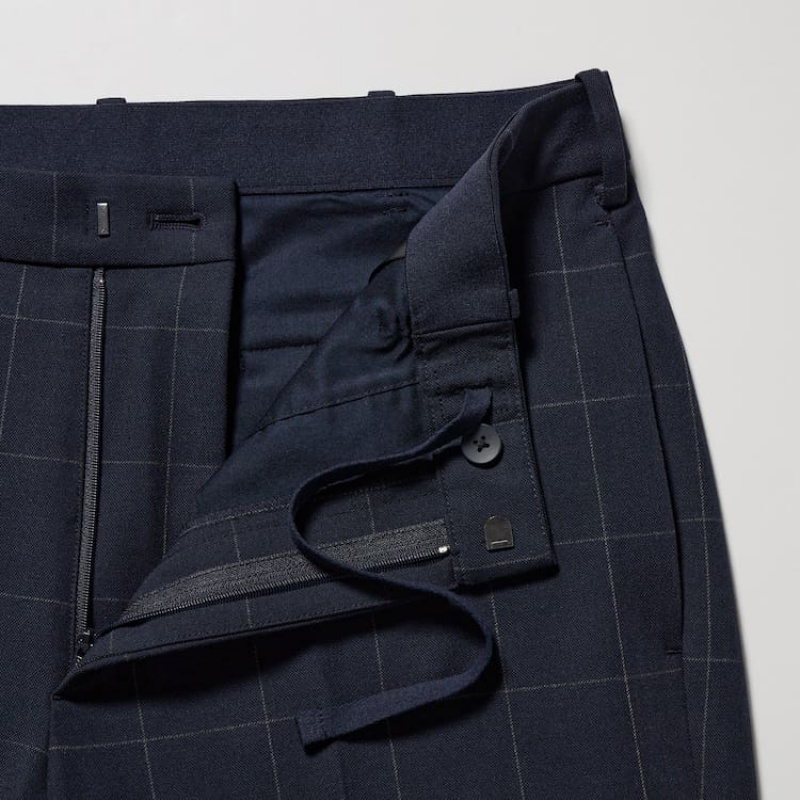 Men Uniqlo Smart Patterned Ankle Length Pants Navy | 8705015