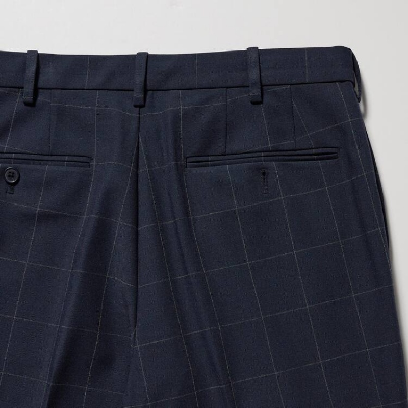 Men Uniqlo Smart Patterned Ankle Length Pants Navy | 8705015