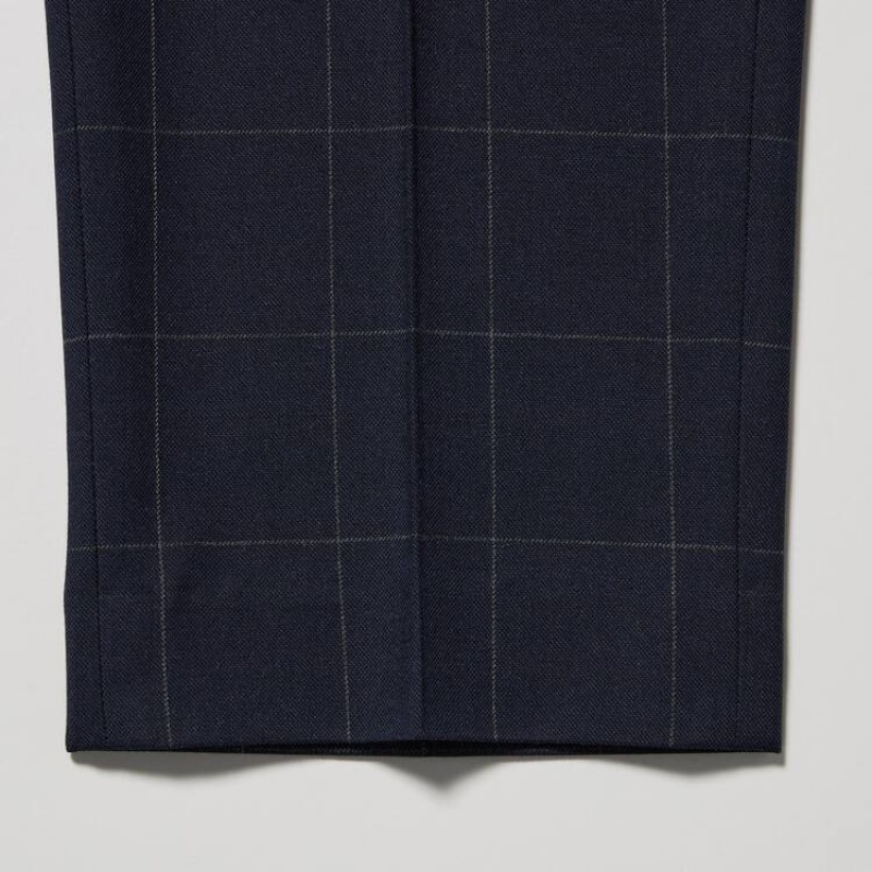 Men Uniqlo Smart Patterned Ankle Length Pants Navy | 8705015