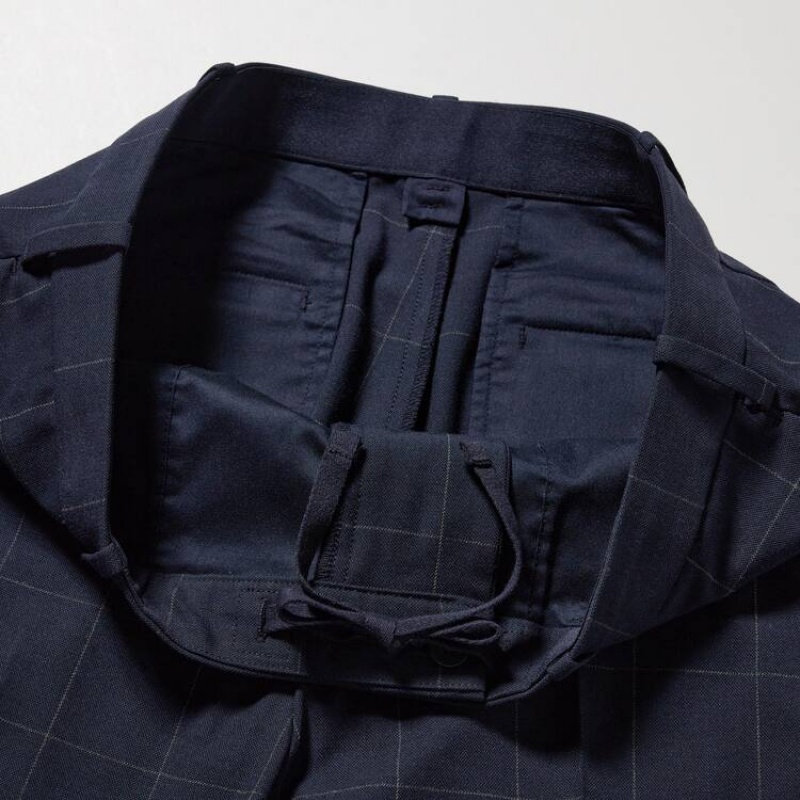 Men Uniqlo Smart Patterned Ankle Length Pants Navy | 8705015