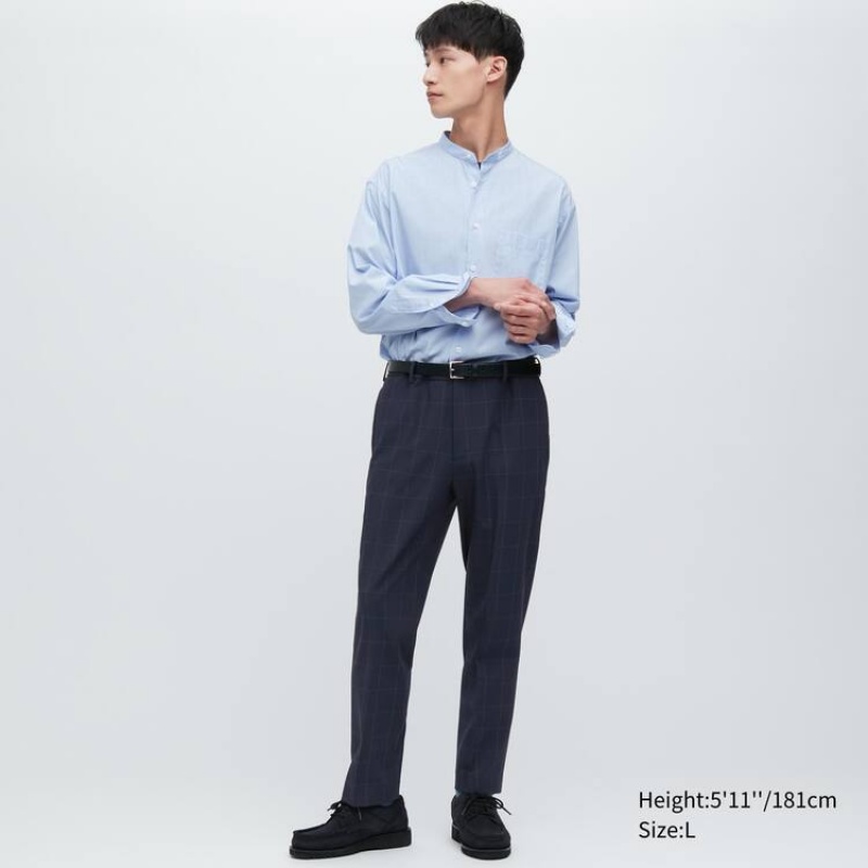 Men Uniqlo Smart Patterned Ankle Length Pants Navy | 8705015