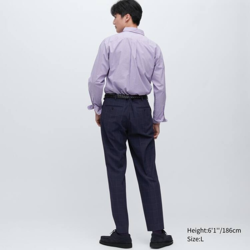 Men Uniqlo Smart Patterned Ankle Length Pants Navy | 7116751