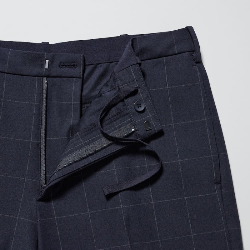 Men Uniqlo Smart Patterned Ankle Length Pants Navy | 7116751
