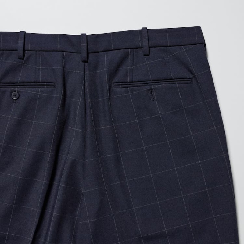 Men Uniqlo Smart Patterned Ankle Length Pants Navy | 7116751