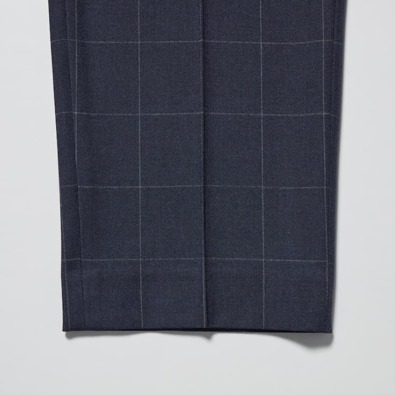 Men Uniqlo Smart Patterned Ankle Length Pants Navy | 7116751