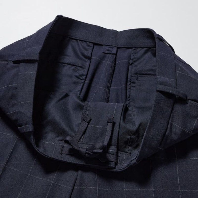 Men Uniqlo Smart Patterned Ankle Length Pants Navy | 7116751