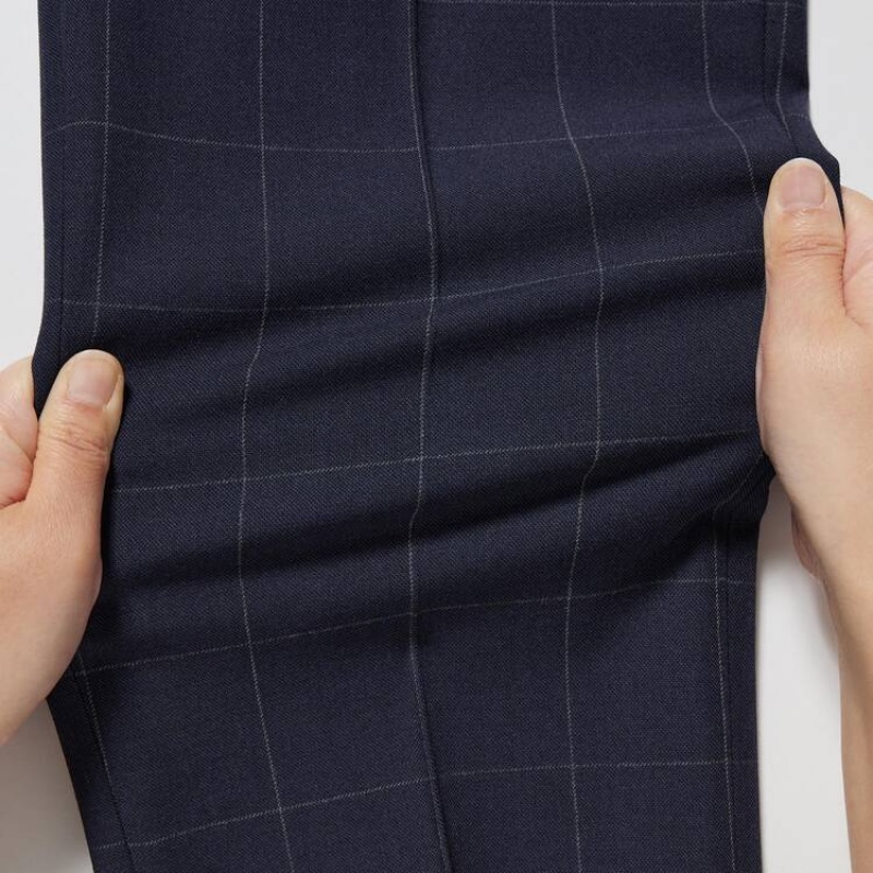 Men Uniqlo Smart Patterned Ankle Length Pants Navy | 7116751