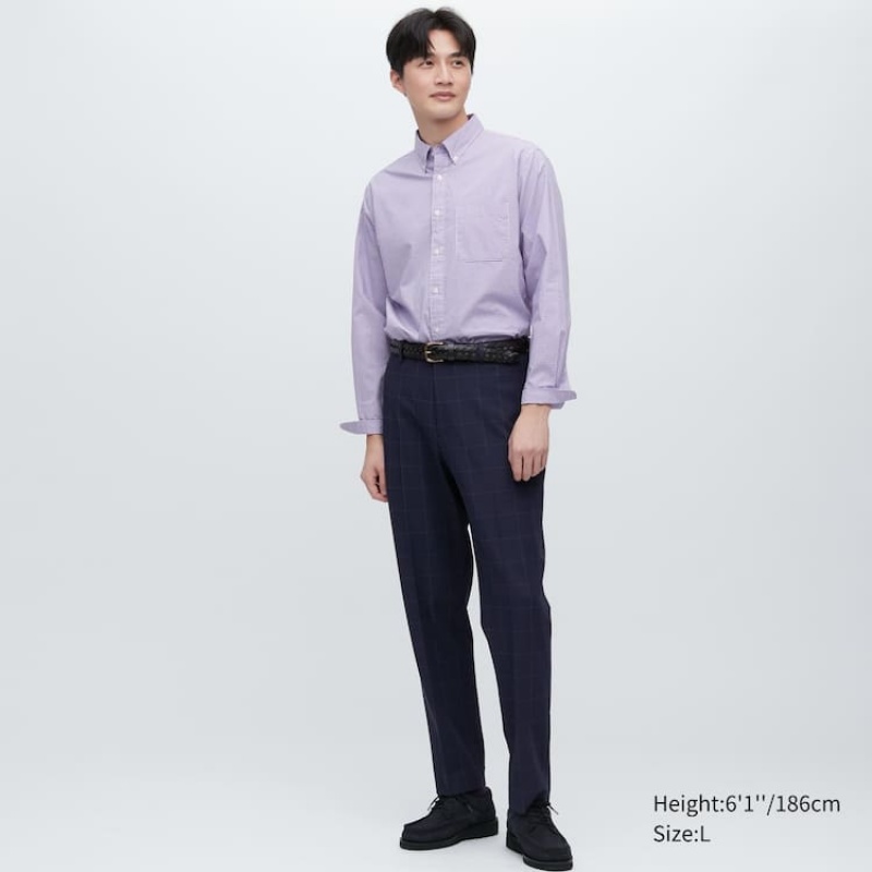 Men Uniqlo Smart Patterned Ankle Length Pants Navy | 7116751