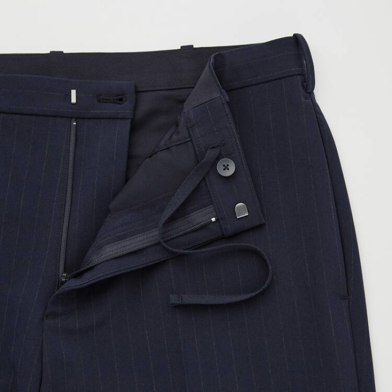 Men Uniqlo Smart Striped Ankle Length Pants Navy | 7047343