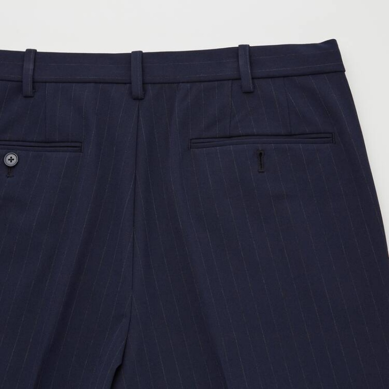 Men Uniqlo Smart Striped Ankle Length Pants Navy | 7047343