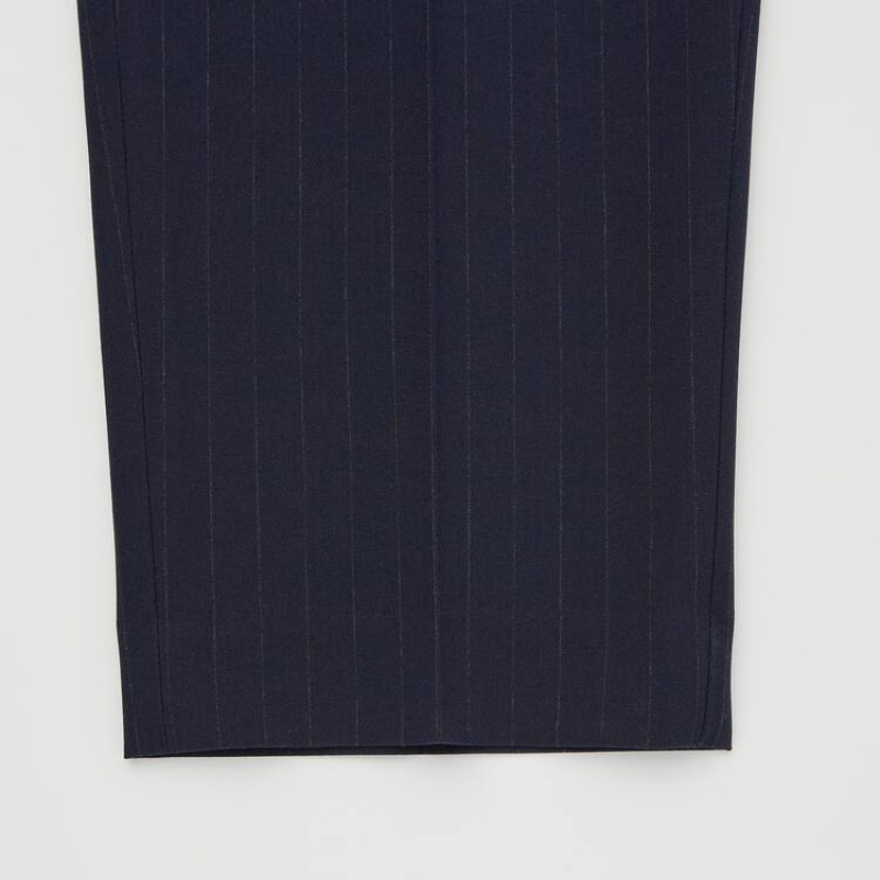 Men Uniqlo Smart Striped Ankle Length Pants Navy | 7047343
