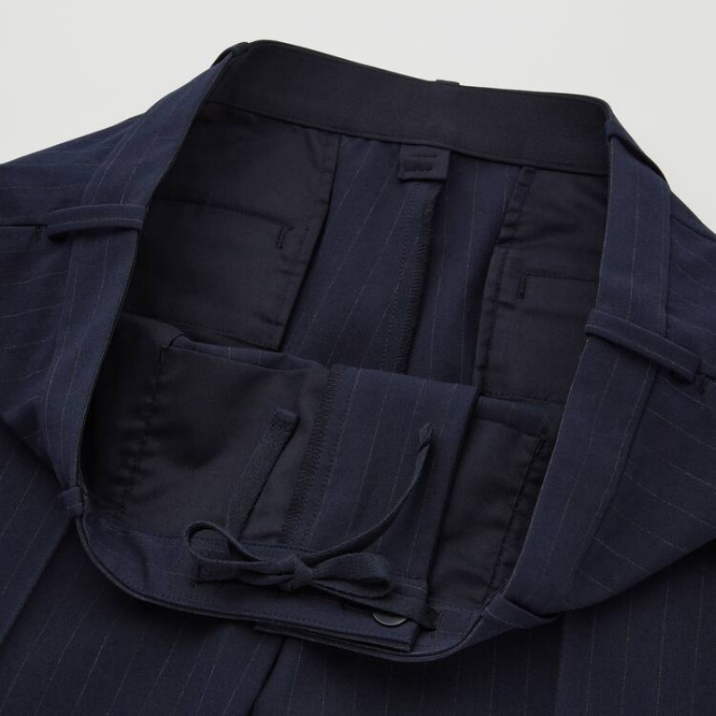 Men Uniqlo Smart Striped Ankle Length Pants Navy | 7047343