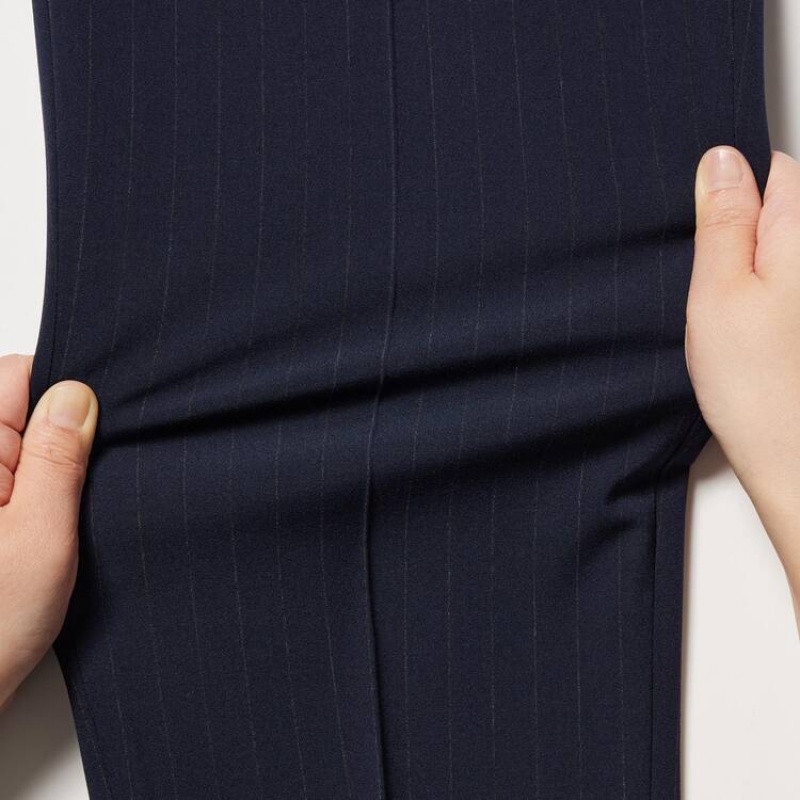 Men Uniqlo Smart Striped Ankle Length Pants Navy | 7047343