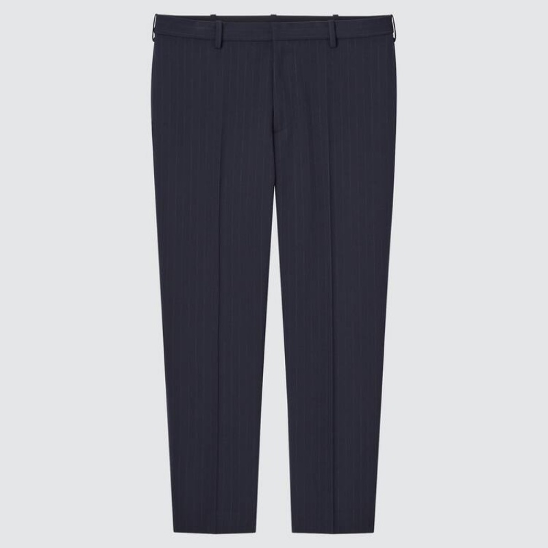 Men Uniqlo Smart Striped Ankle Length Pants Navy | 7047343