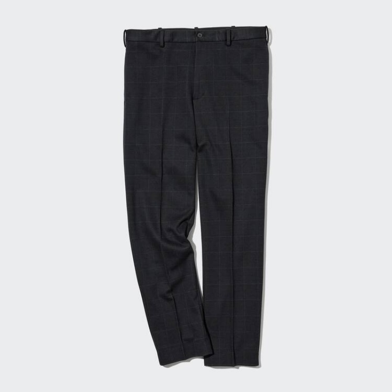 Men Uniqlo Smart Windowpane Checked Ankle Length Pants Navy | 5465279
