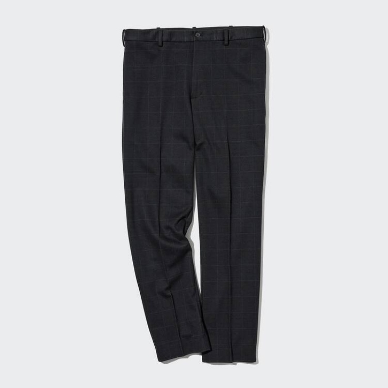 Men Uniqlo Smart Windowpane Checked Ankle Length Pants Navy | 4144331