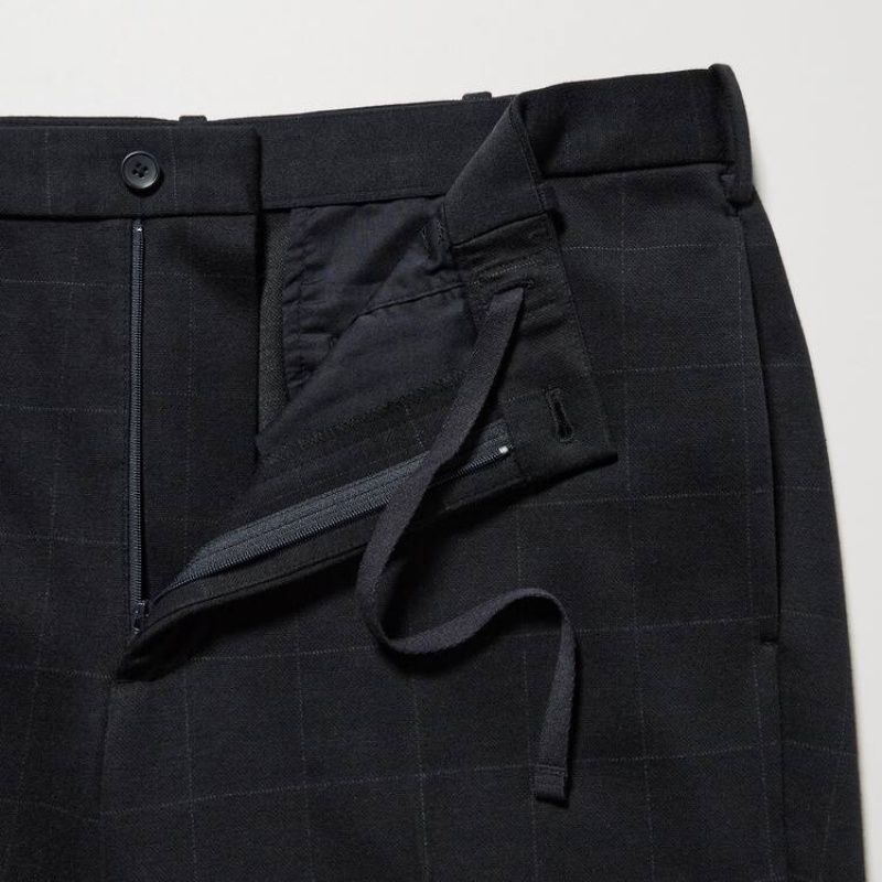 Men Uniqlo Smart Windowpane Checked Ankle Length Pants Navy | 4144331