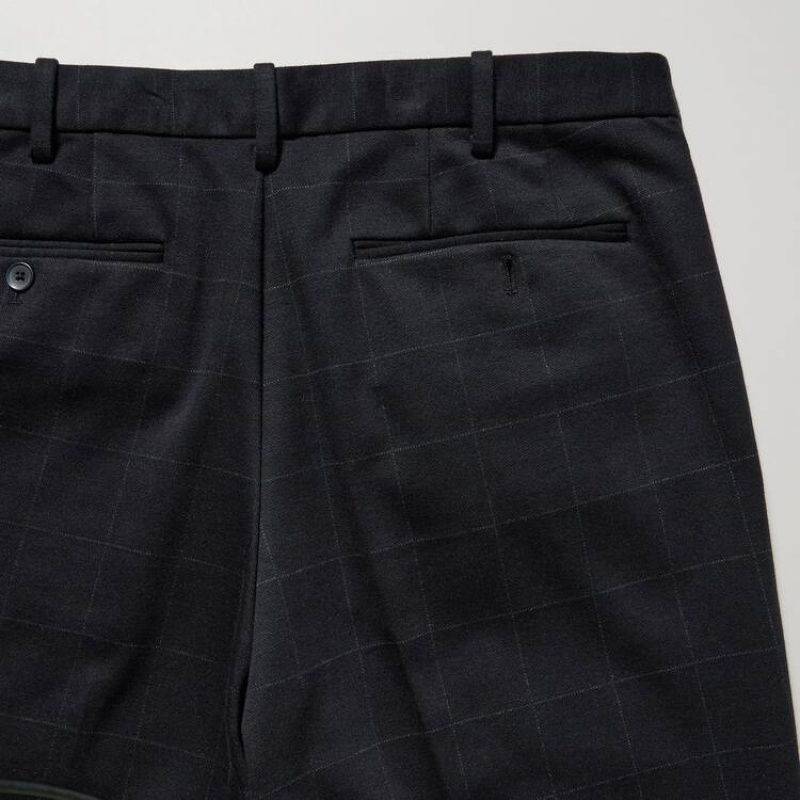 Men Uniqlo Smart Windowpane Checked Ankle Length Pants Navy | 4144331