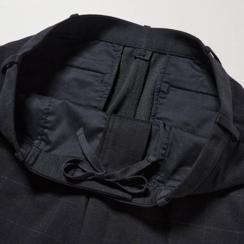 Men Uniqlo Smart Windowpane Checked Ankle Length Pants Navy | 4144331