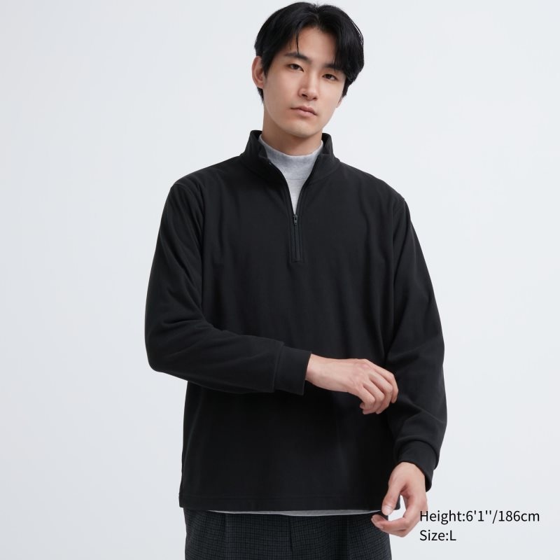 Men Uniqlo Smooth Fleece Half-zip T Shirts Black | 9575757