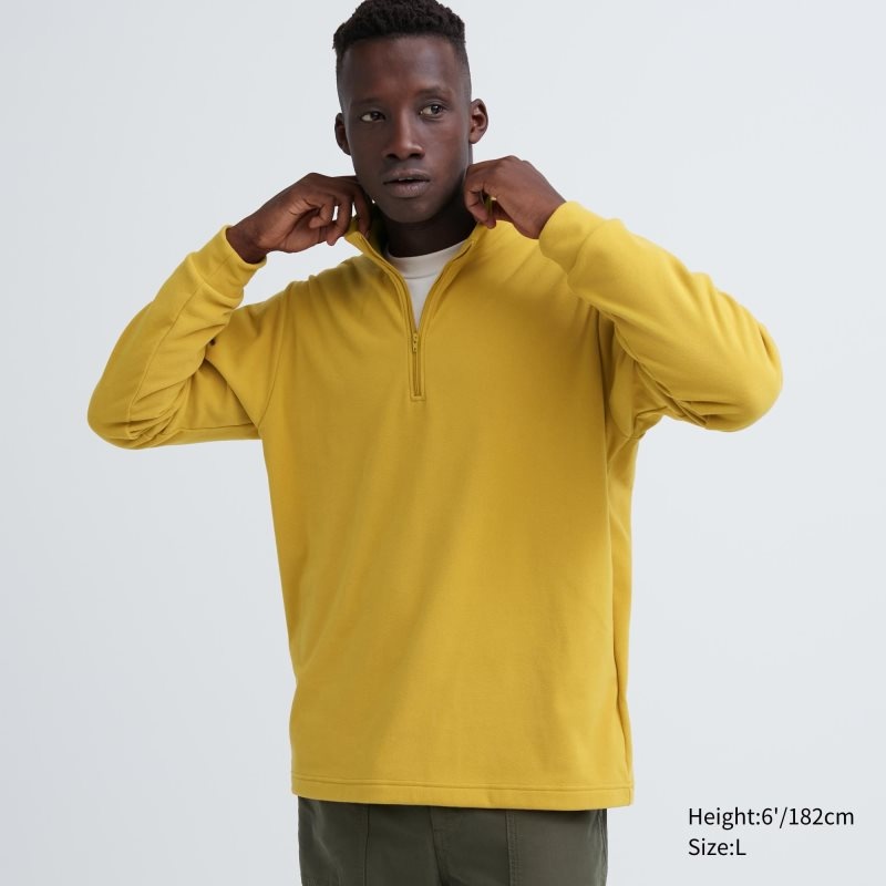 Men Uniqlo Smooth Fleece Half-zip T Shirts Yellow | 1243369