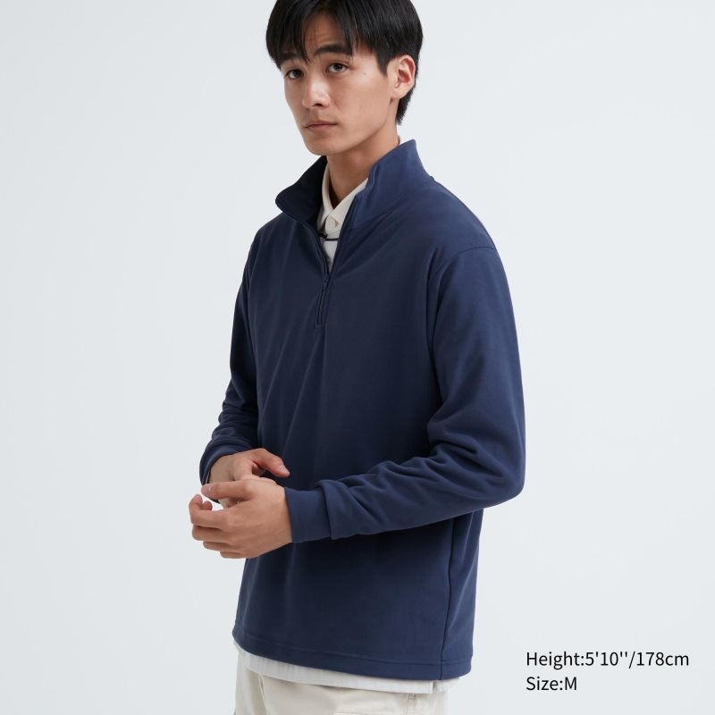 Men Uniqlo Smooth Fleece Half-zip T Shirts Blue | 7145048