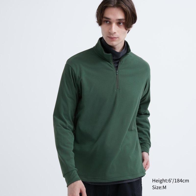 Men Uniqlo Smooth Fleece Half-zip T Shirts Green | 523515