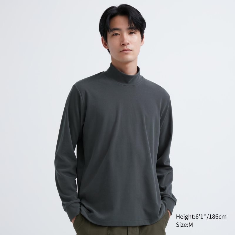 Men Uniqlo Smooth Fleece Mock Neck T Shirts Grey | 7598046