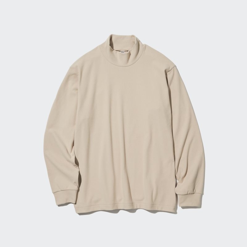 Men Uniqlo Smooth Fleece Mock Neck T Shirts Beige | 8035074