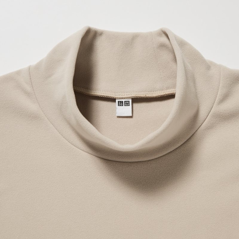 Men Uniqlo Smooth Fleece Mock Neck T Shirts Beige | 8035074