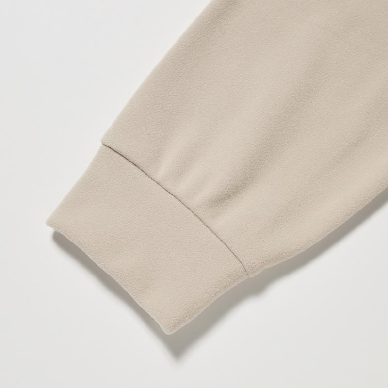 Men Uniqlo Smooth Fleece Mock Neck T Shirts Beige | 8035074