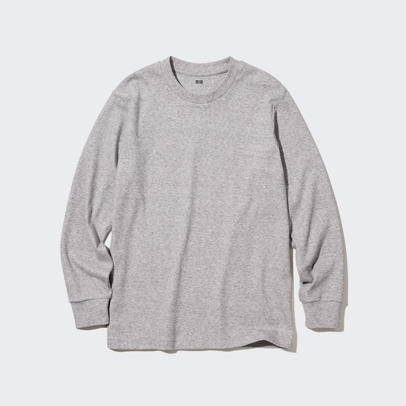 Men Uniqlo Soft Brushed Crew Neck Long-sleeve T Shirts Grey | 4574543
