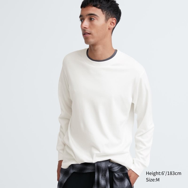 Men Uniqlo Soft Brushed Crew Neck Long-sleeve T Shirts White | 3035843