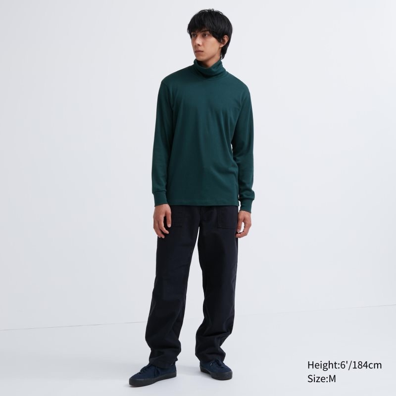 Men Uniqlo Soft Brushed Turtleneck Long-sleeve T Shirts Green | 1554004