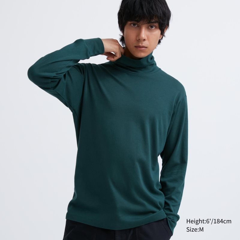 Men Uniqlo Soft Brushed Turtleneck Long-sleeve T Shirts Green | 1554004