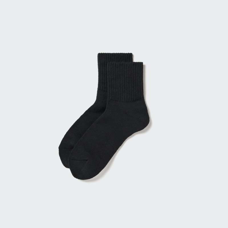 Men Uniqlo Soft Pile Half Socks Black | 2051011