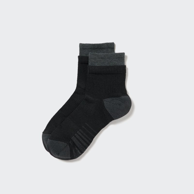 Men Uniqlo Sports Layered Half Socks Black | 9092013