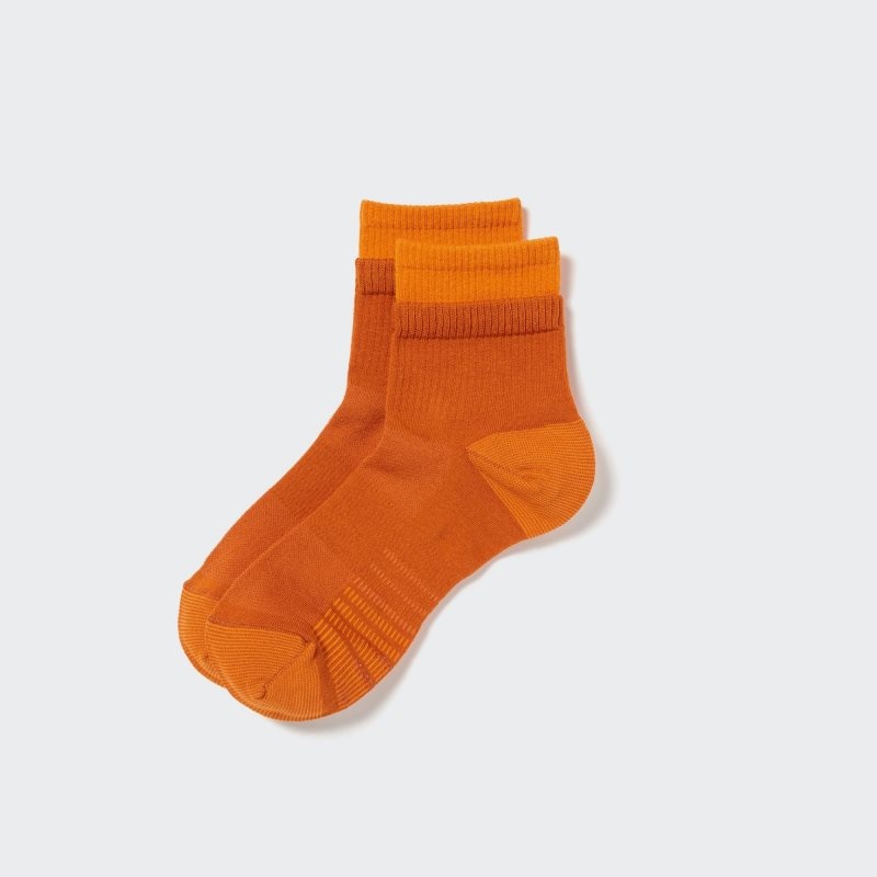 Men Uniqlo Sports Layered Half Socks Orange | 9088769