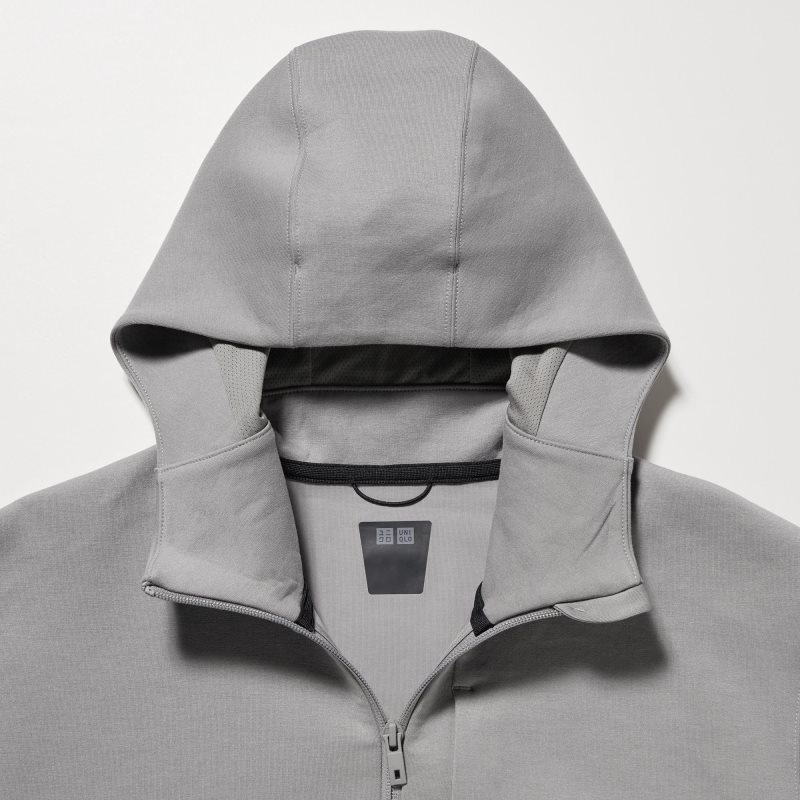 Men Uniqlo Stretch Dry Sweat Long-sleeve Full-zip Hoodie Grey | 7860917