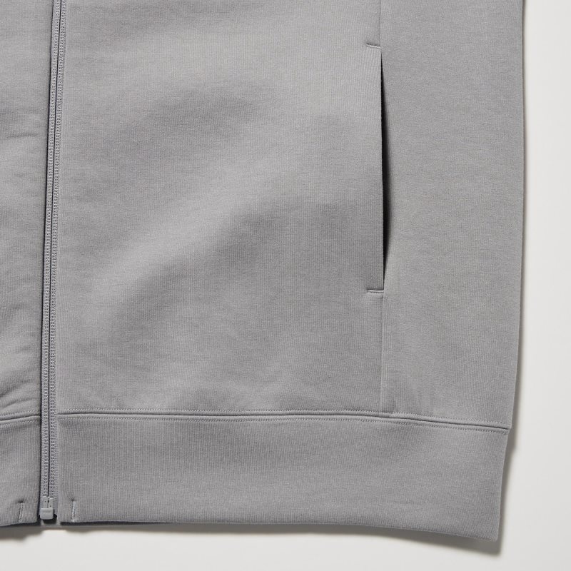 Men Uniqlo Stretch Dry Sweat Long-sleeve Full-zip Hoodie Grey | 7860917