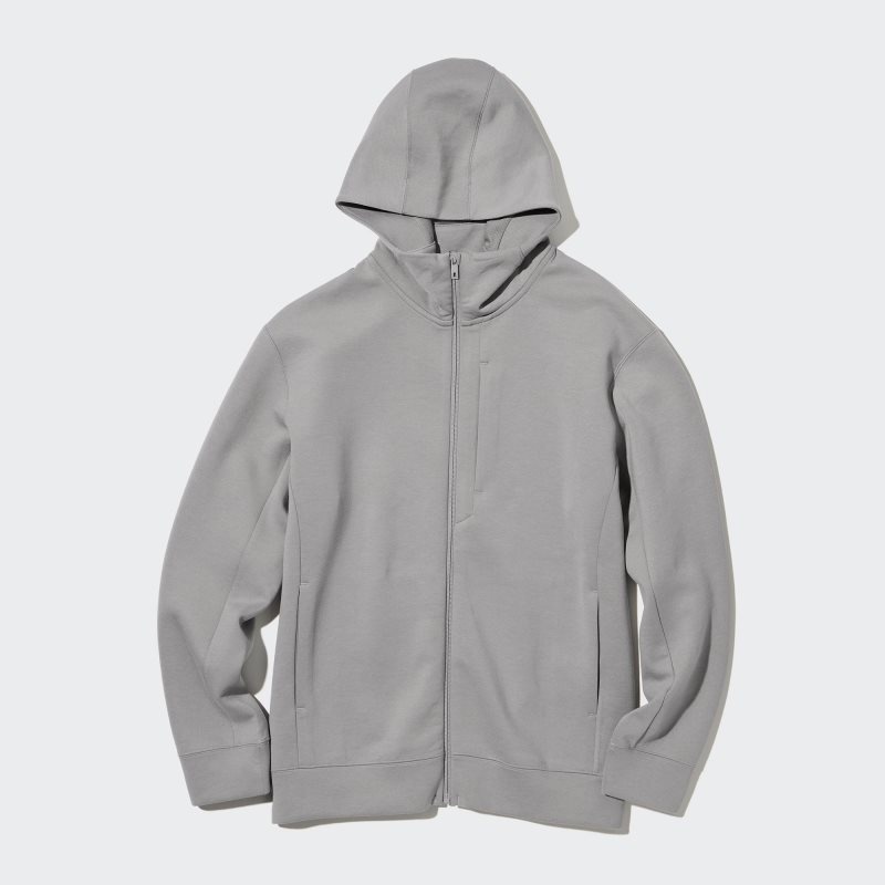 Men Uniqlo Stretch Dry Sweat Long-sleeve Full-zip Hoodie Grey | 7860917